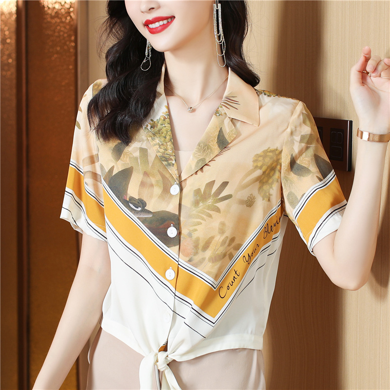 Short sleeve summer business suit real silk shirt for women