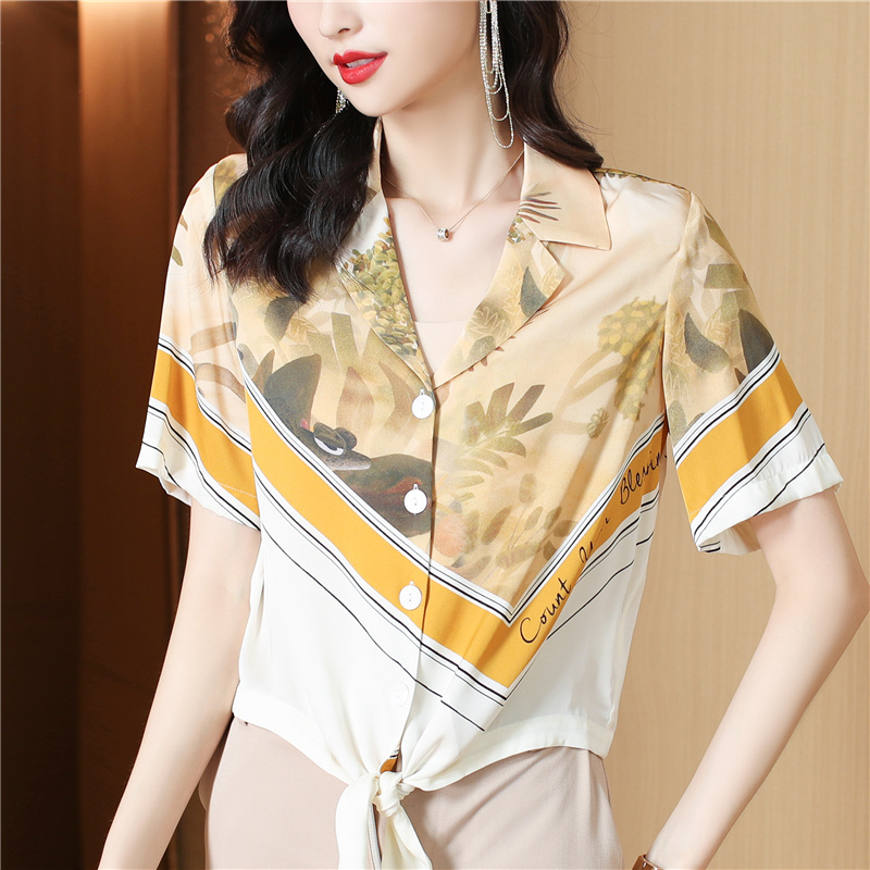 Short sleeve summer business suit real silk shirt for women