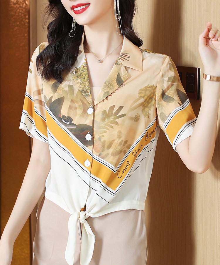 Short sleeve summer business suit real silk shirt for women