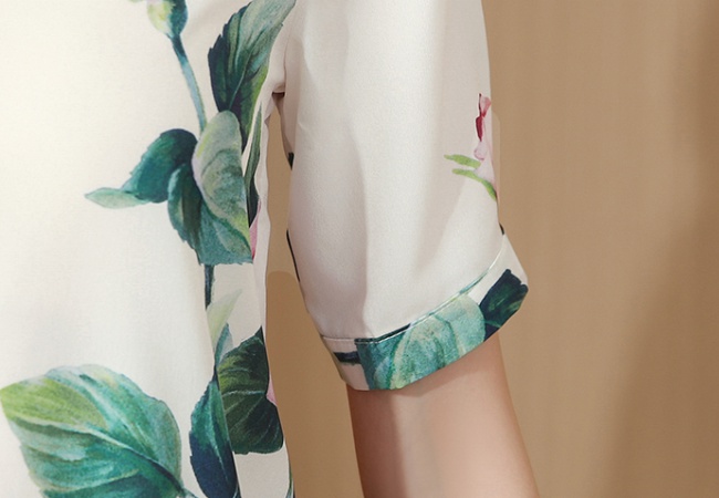 Real silk printing tops silk rose shirt for women