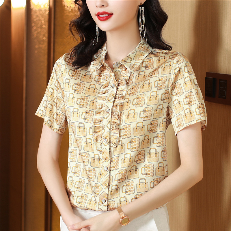 Middle-aged temperament shirt silk short sleeve tops
