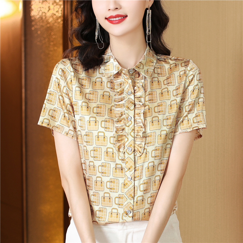Middle-aged temperament shirt silk short sleeve tops