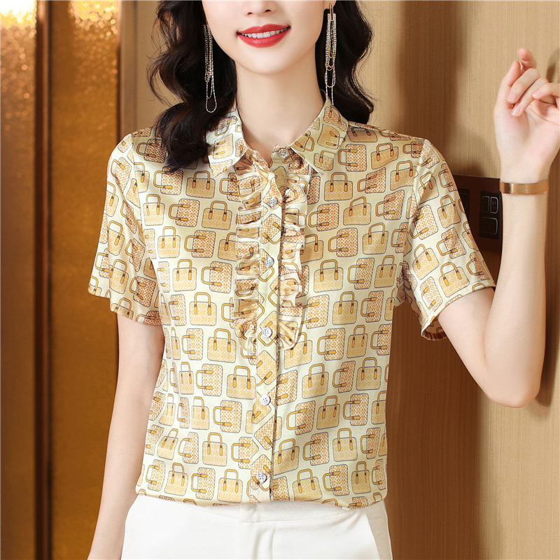 Middle-aged temperament shirt silk short sleeve tops