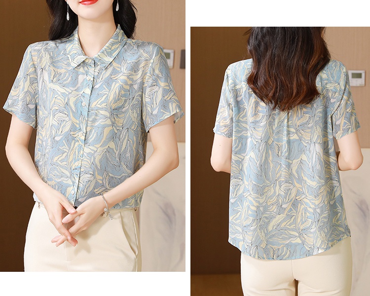 Silk art painting shirt summer short sleeve tops for women