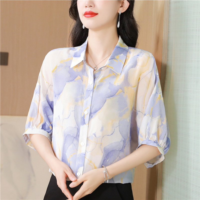 Silk summer real silk small shirt loose short sleeve tops