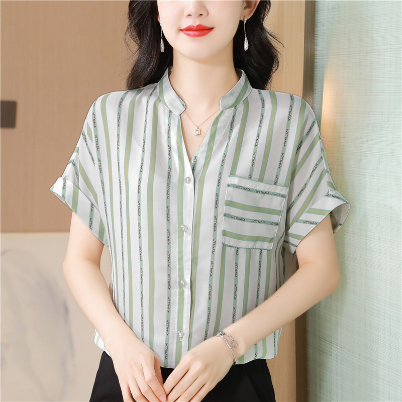 Cstand collar loose business suit stripe shirt for women