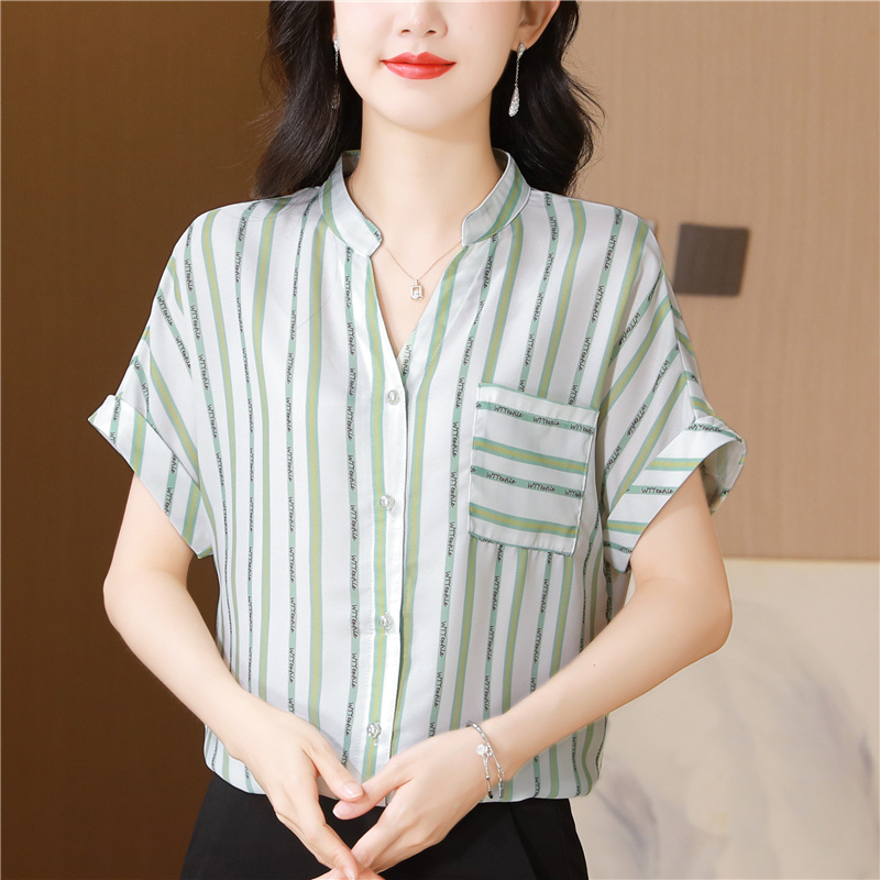 Cstand collar loose business suit stripe shirt for women