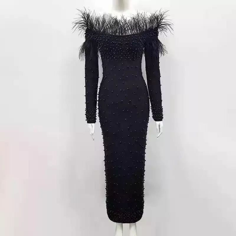 Elegant feather beading conjoined dress for women
