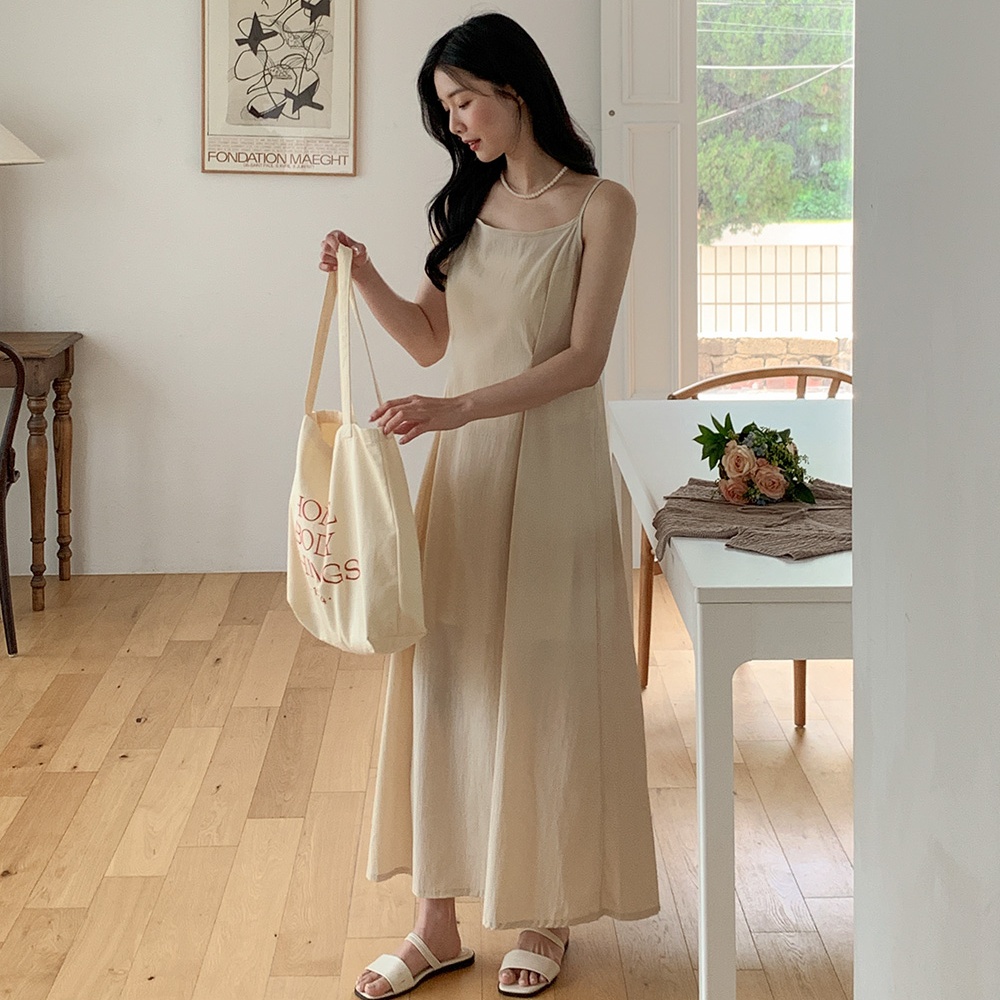 Korean style niche simple sling refreshing back drawstring dress