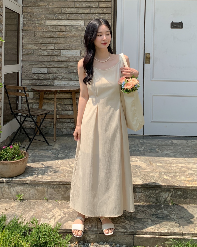 Korean style niche simple sling refreshing back drawstring dress