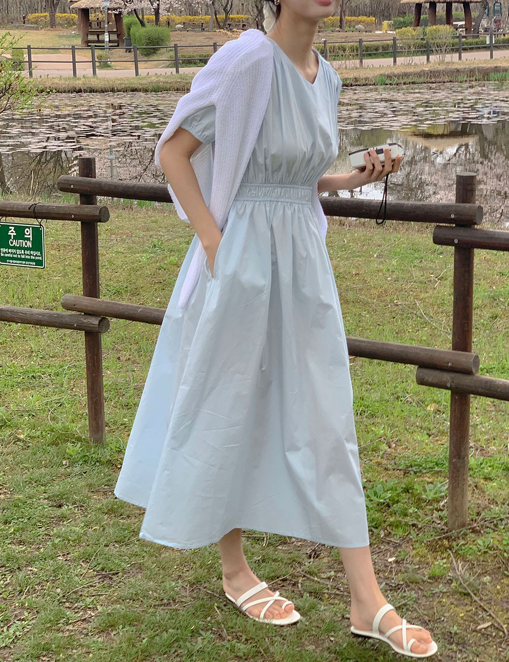 Slim V-neck Korean style tender summer dress