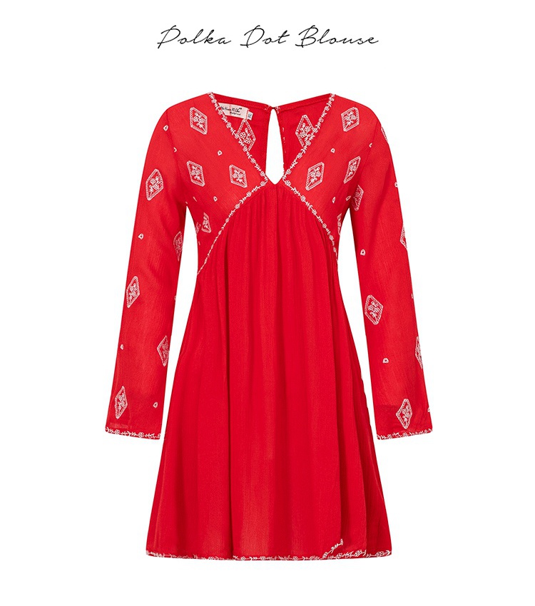 Casual embroidery loose dress trumpet sleeves diamond shirts