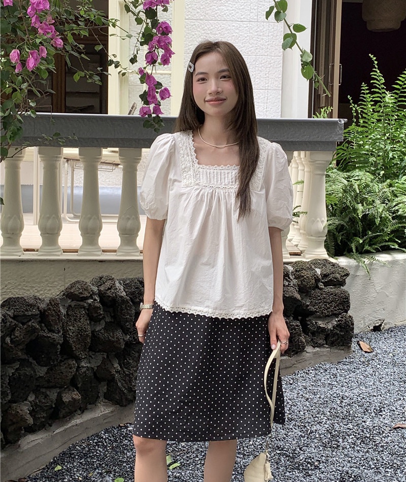 Refreshing lace short sleeve Korean style shirt