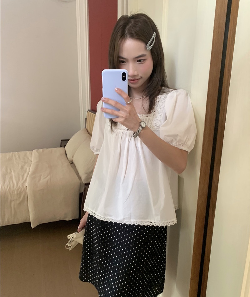 Refreshing lace short sleeve Korean style shirt