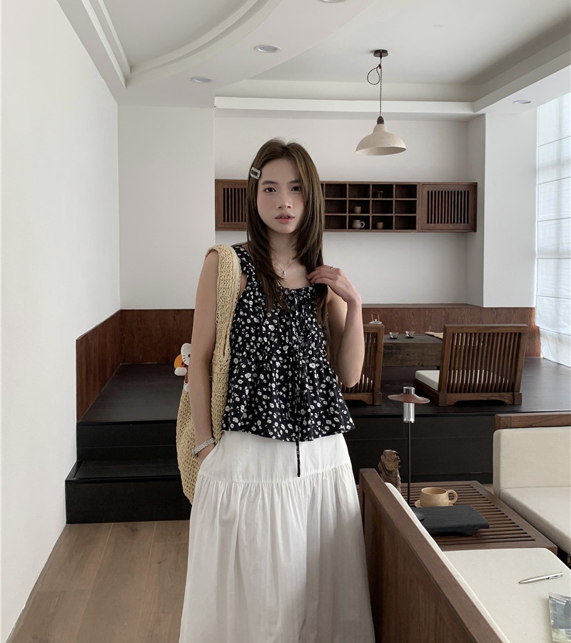 Sleeveless Korean style lovely shirt sweet floral fresh vest