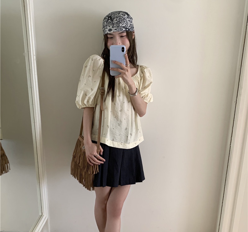 Floral short sleeve tops simple Korean style small shirt