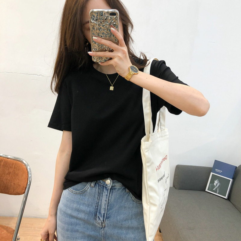 White Korean style tops short sleeve T-shirt for women