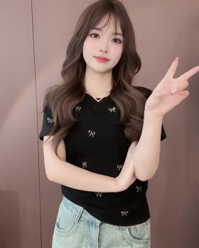 Short sleeve bow T-shirt Korean style tops for women