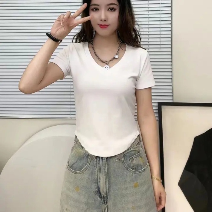 Simple short tops arc short sleeve T-shirt for women