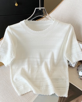 Short sleeve hollow loose lazy lace collar tops