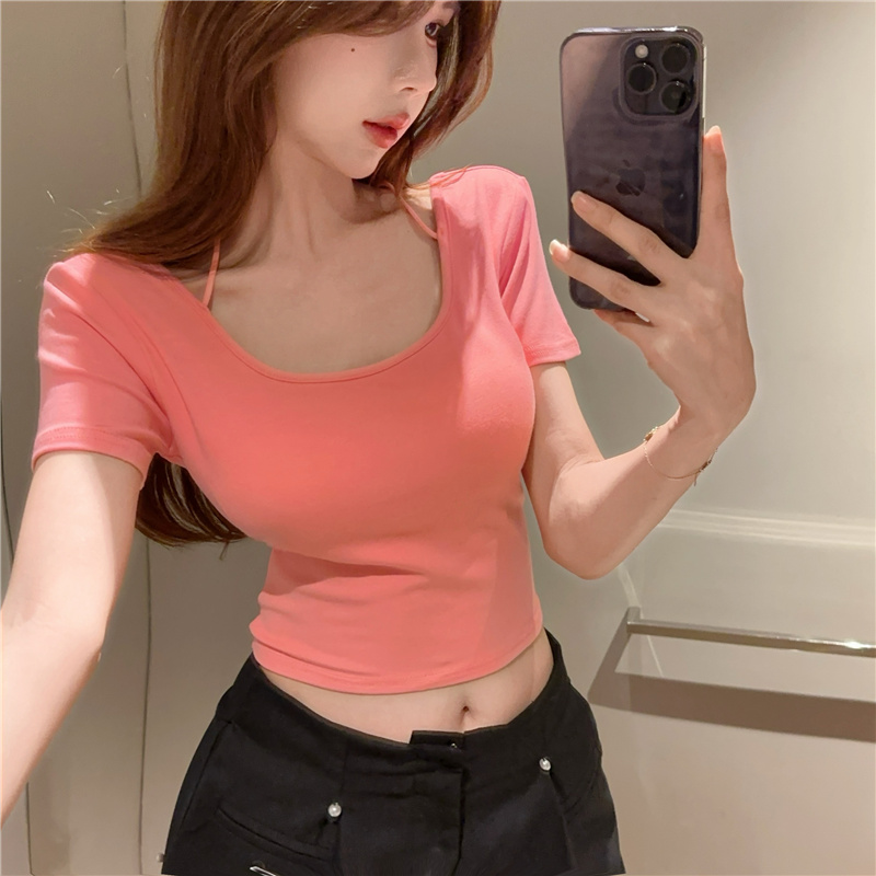 Spicegirl with chest pad halter slim T-shirt for women