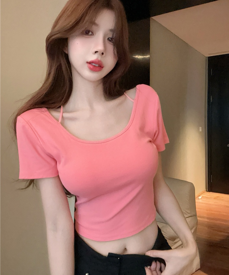 Spicegirl with chest pad halter slim T-shirt for women