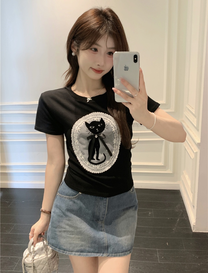 Short sleeve summer T-shirt cartoon tops for women