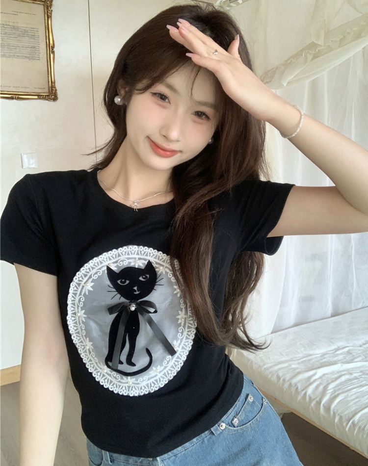 Short sleeve summer T-shirt cartoon tops for women