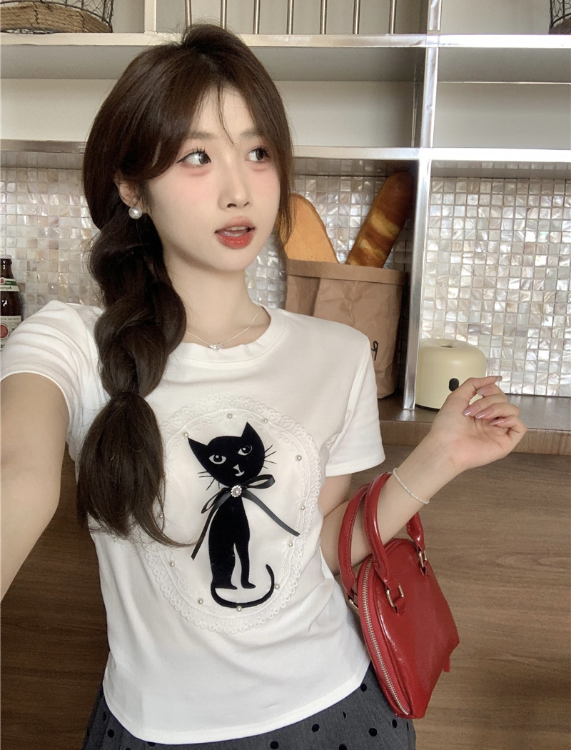 Short sleeve summer T-shirt cartoon tops for women