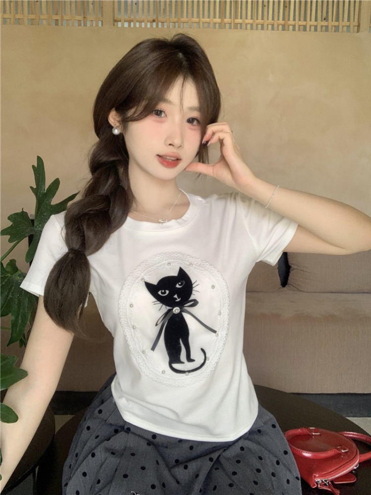 Short sleeve summer T-shirt cartoon tops for women