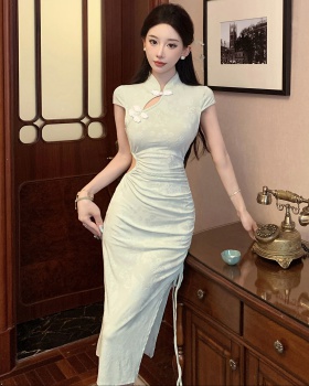 Short sleeve slim summer cheongsam long retro elegant dress