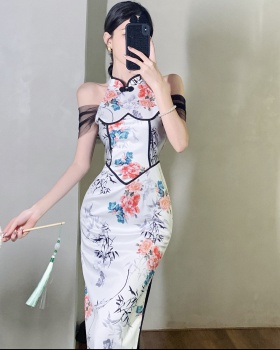 Chinese style stitching dress sleeveless cheongsam