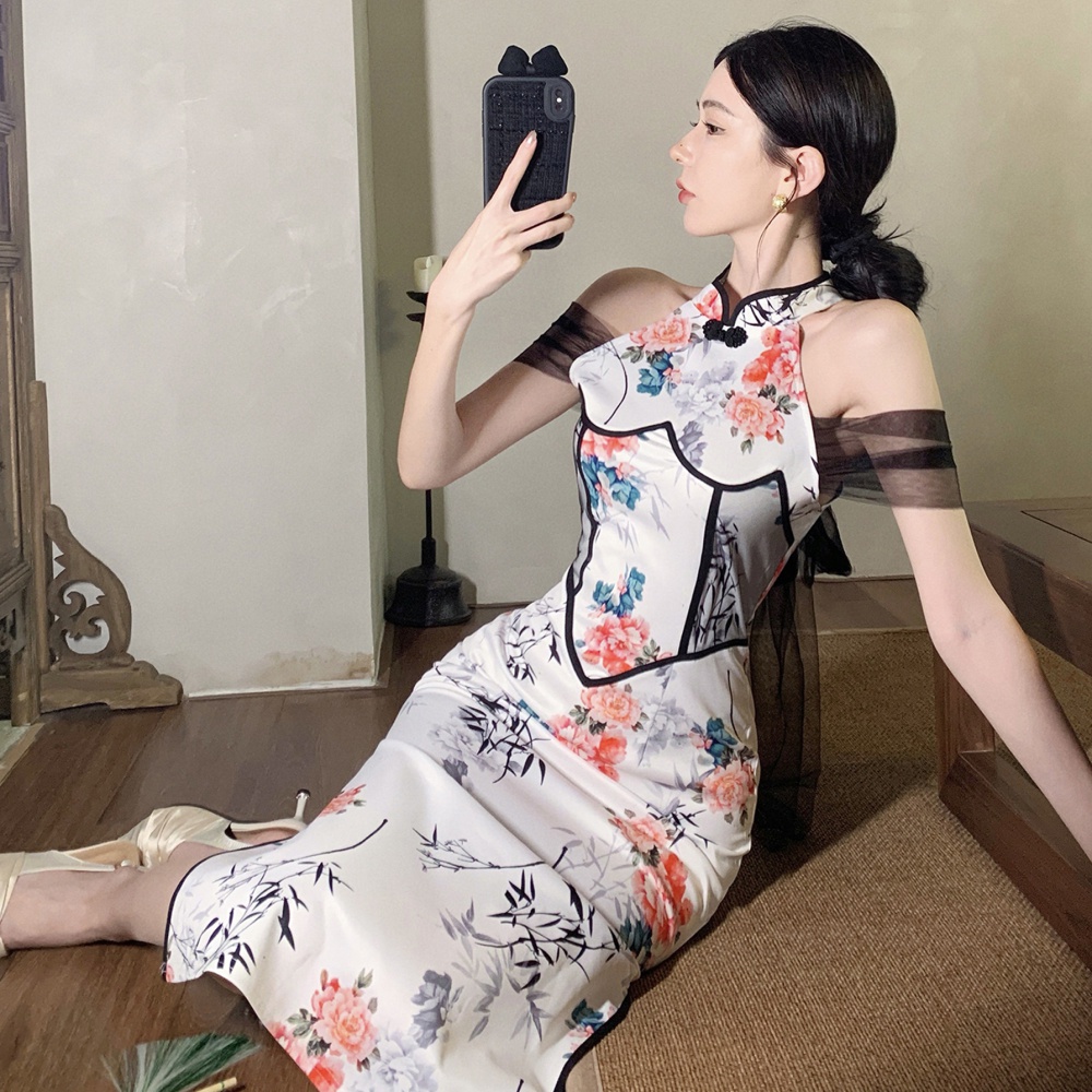 Chinese style stitching dress sleeveless cheongsam