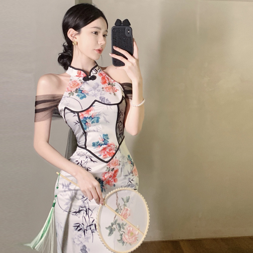 Chinese style stitching dress sleeveless cheongsam