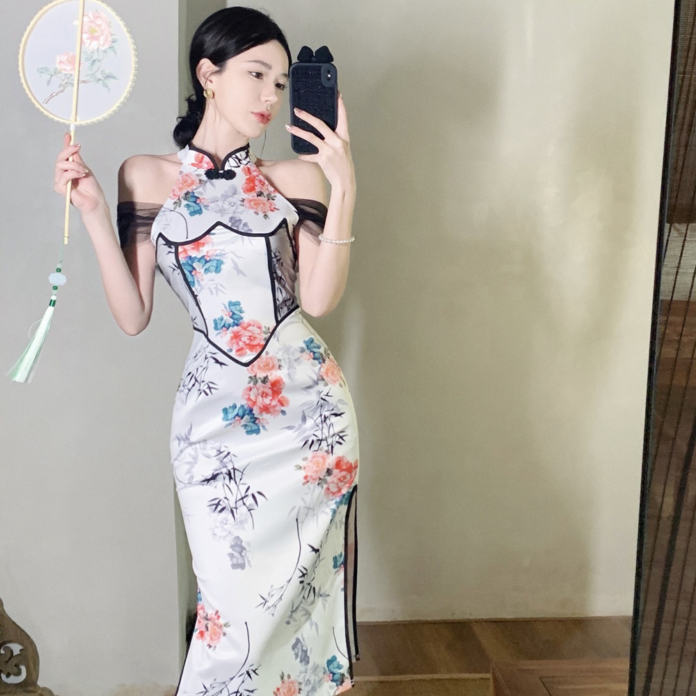 Chinese style stitching dress sleeveless cheongsam