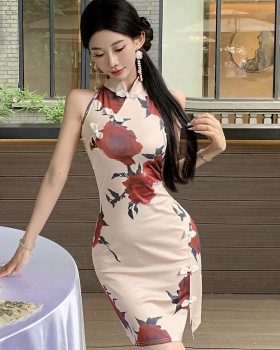 Slim retro Chinese style cheongsam short summer dress