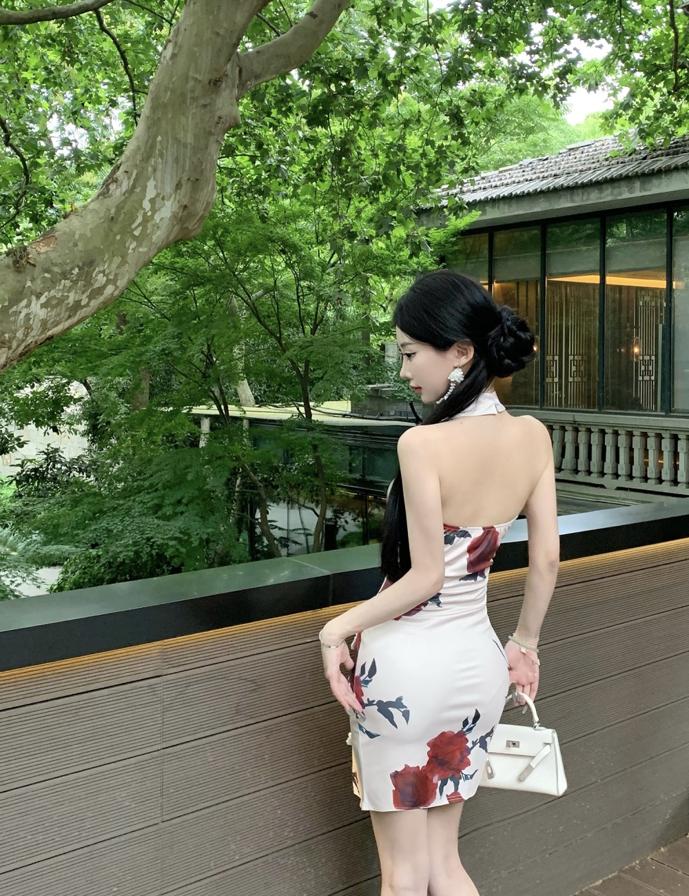 Slim retro Chinese style cheongsam short summer dress