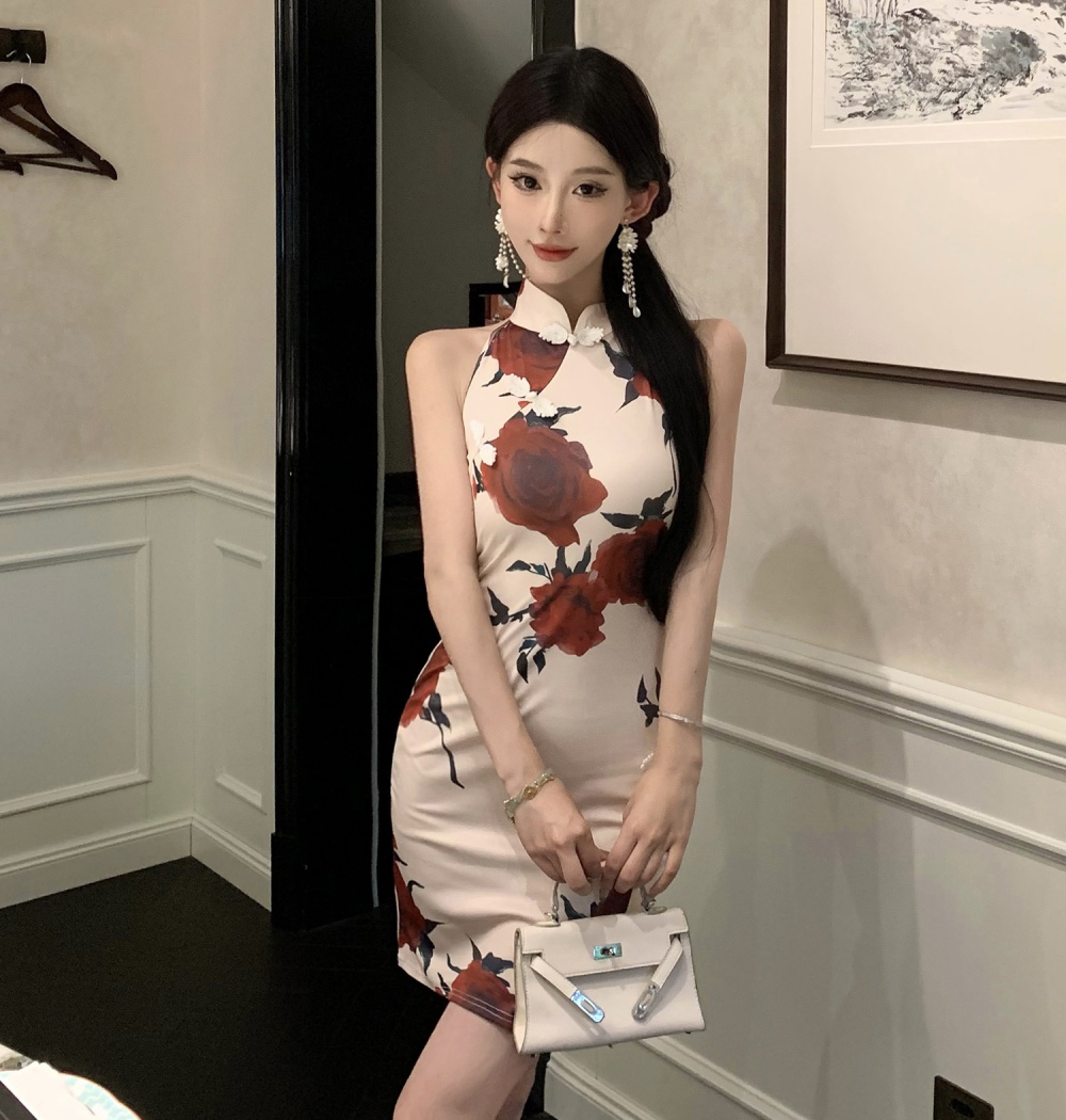 Slim retro Chinese style cheongsam short summer dress