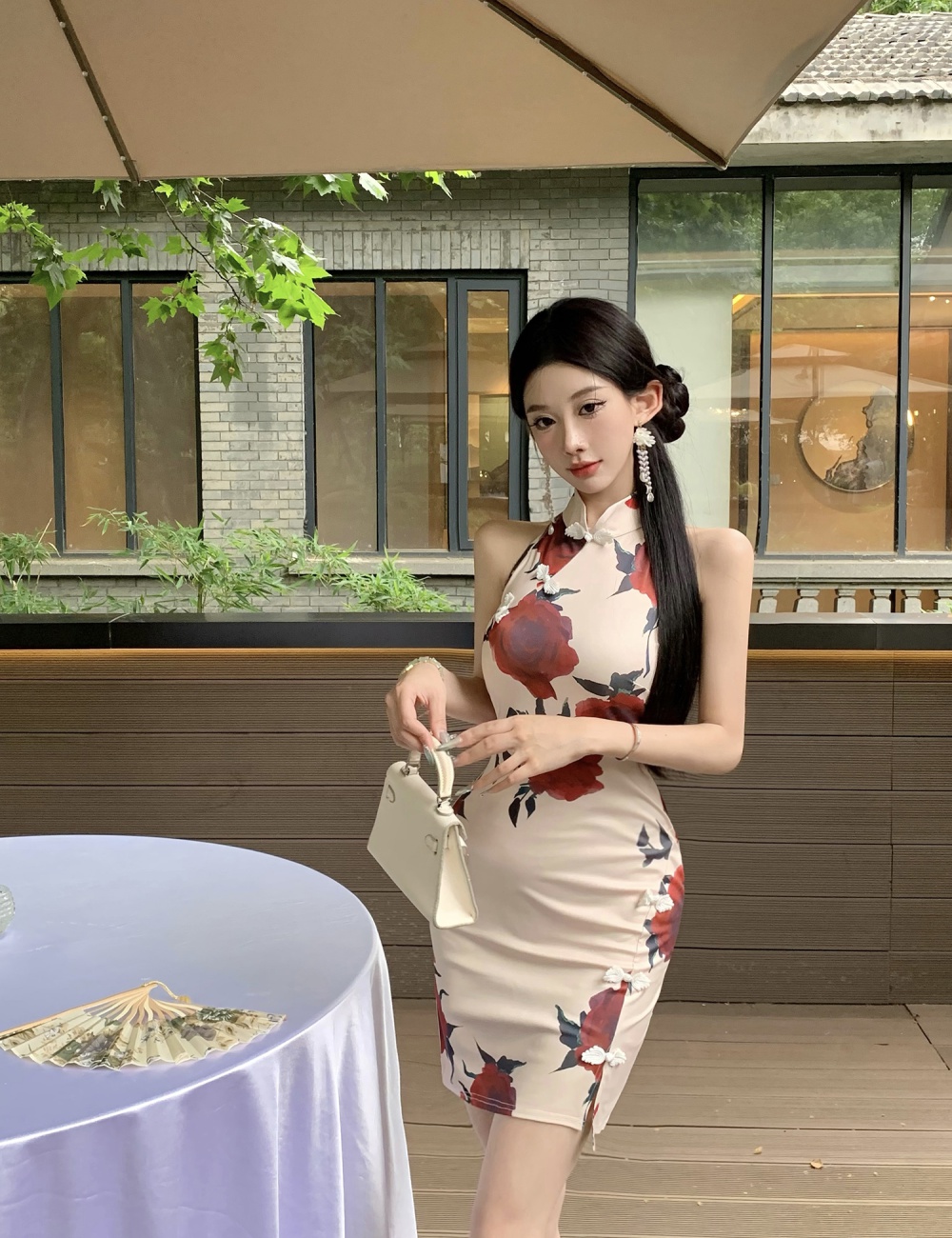 Slim retro Chinese style cheongsam short summer dress