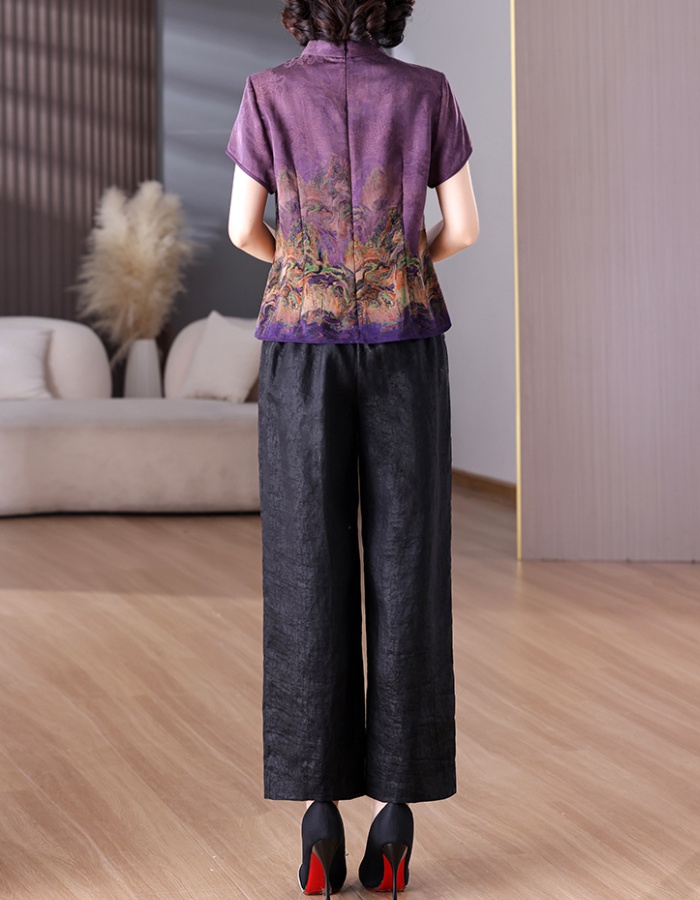 Real silk wide leg pants shirt 2pcs set for women