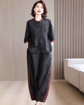 Chinese style silk harem pants real silk shirt 2pcs set