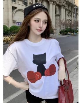 White Western style T-shirt summer loose tops for women