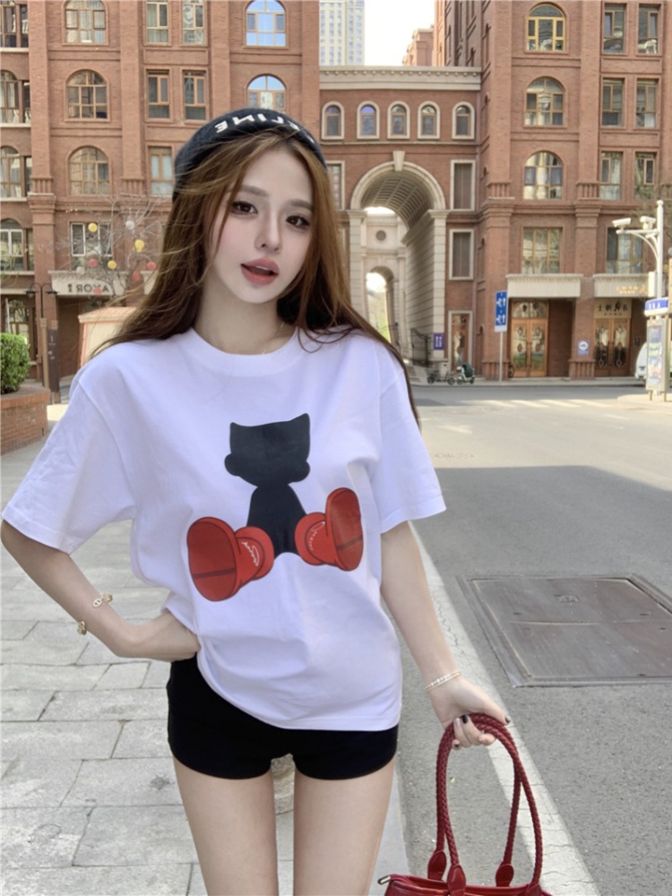 White Western style T-shirt summer loose tops for women