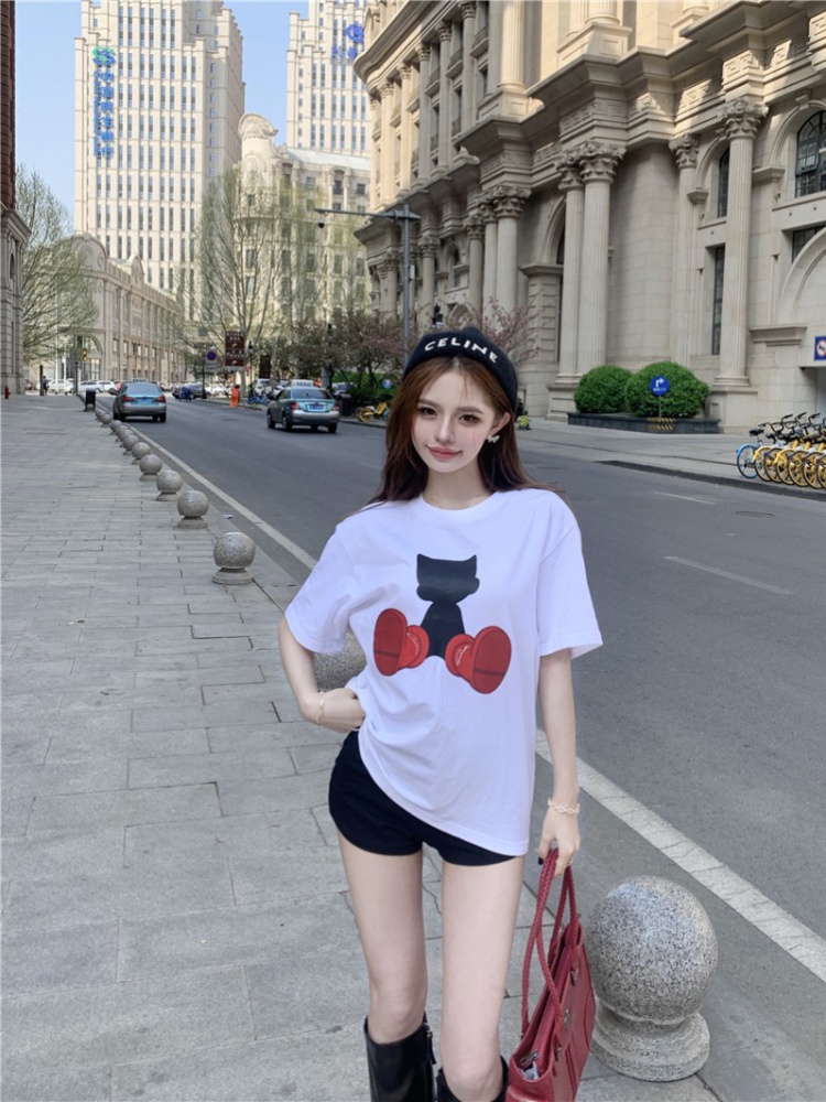 White Western style T-shirt summer loose tops for women