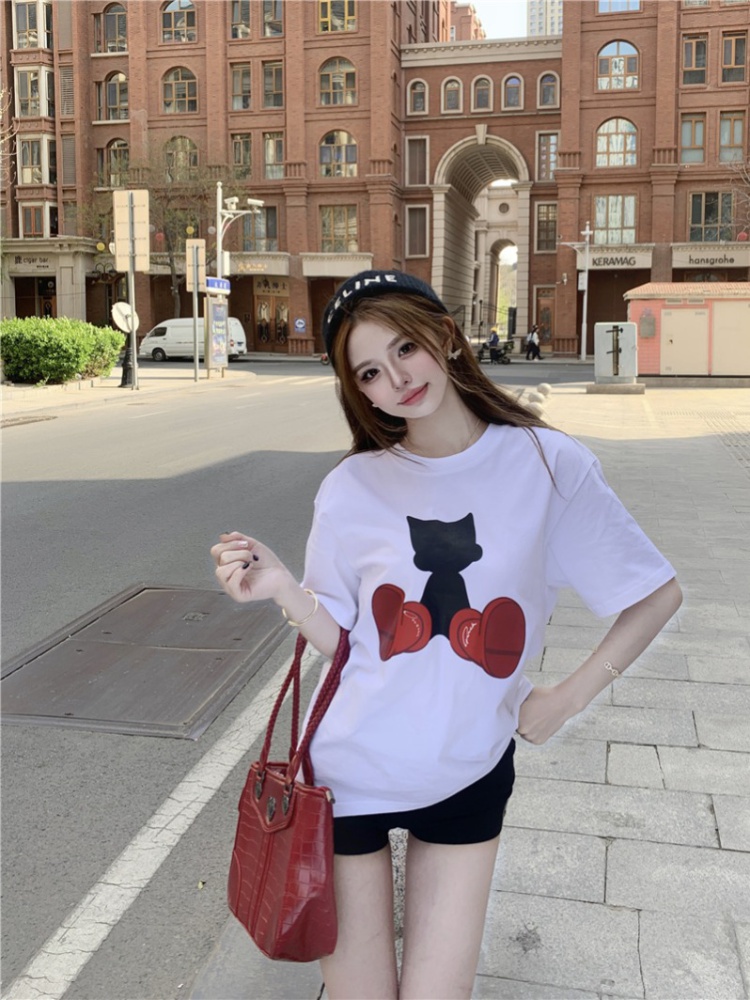 White Western style T-shirt summer loose tops for women