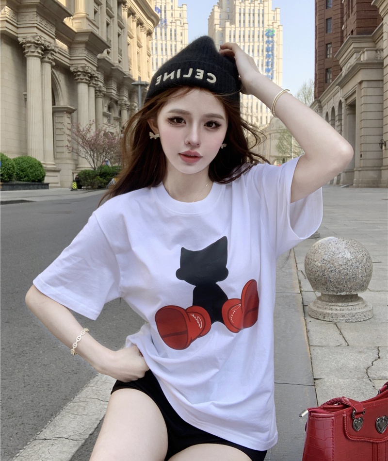 White Western style T-shirt summer loose tops for women