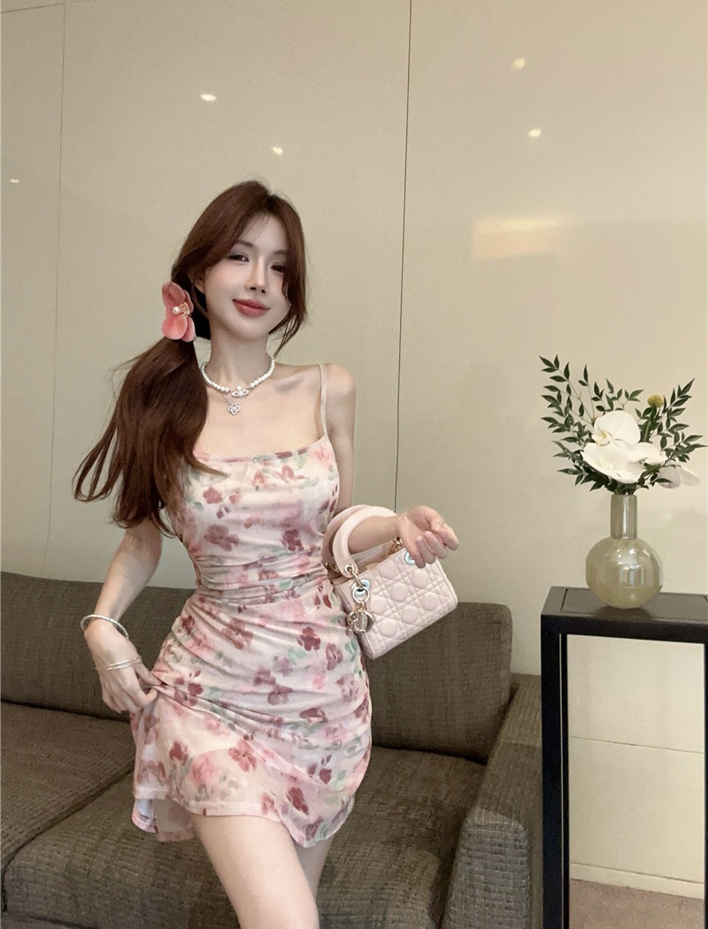 Summer short Western style pinched waist enticement dress