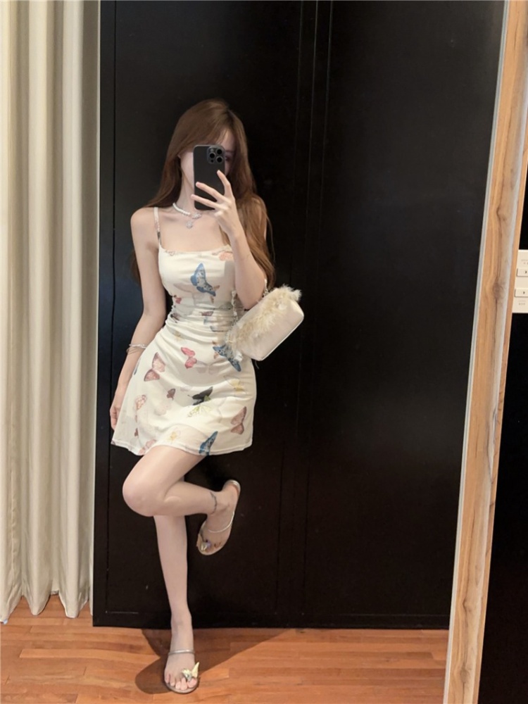 Slim sling small fellow Western style short dress for women