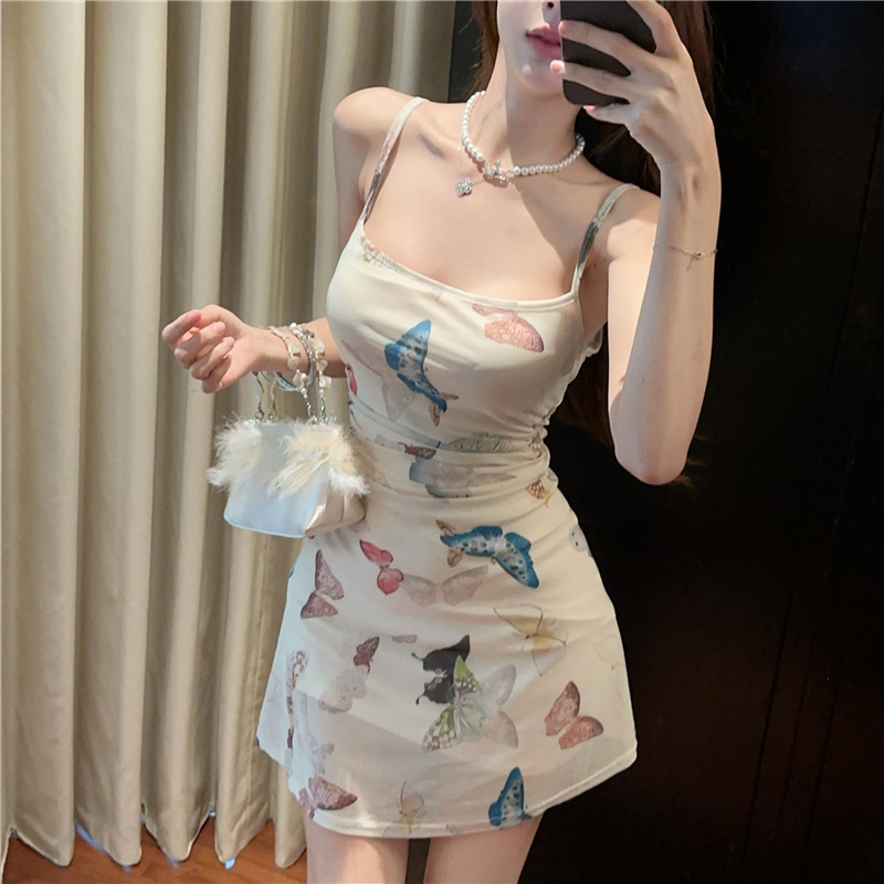 Slim sling small fellow Western style short dress for women