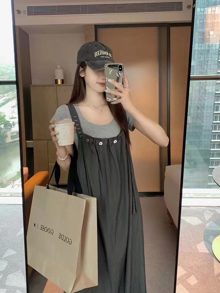 Fashion strap dress simple T-shirt a set